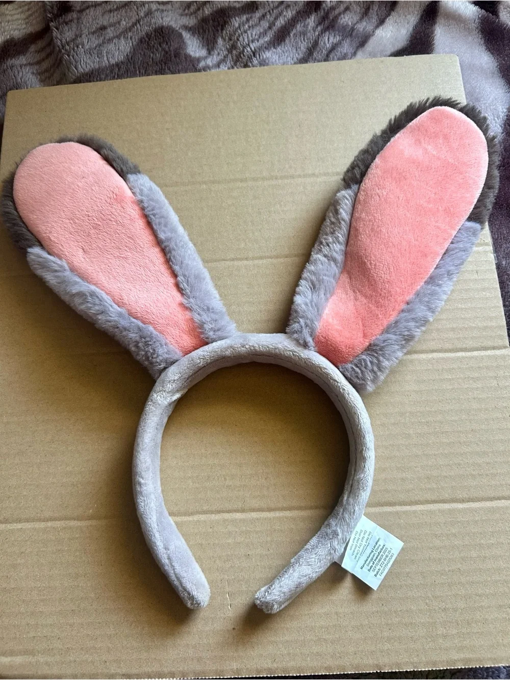 Topia Plush Bunny Ear Headband in Pink and Gray
